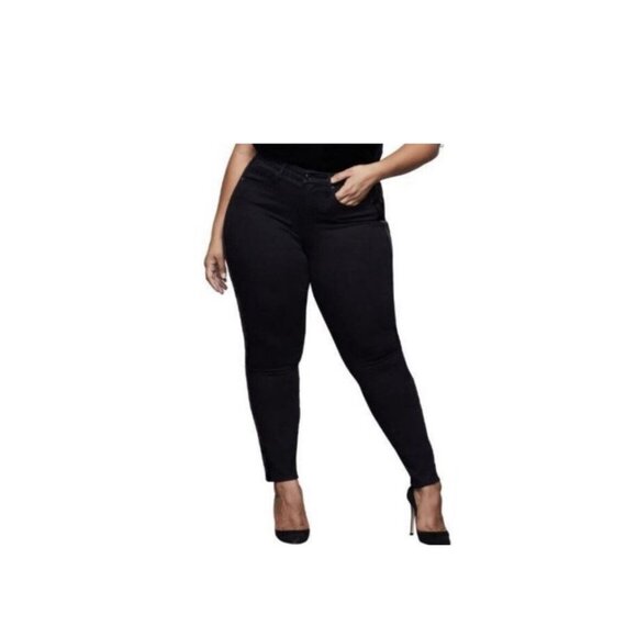 Good American Womens Legs‎ Paneled Velvet Skinny Jeans Black Pockets Plus SZ 24 - Picture 1 of 11